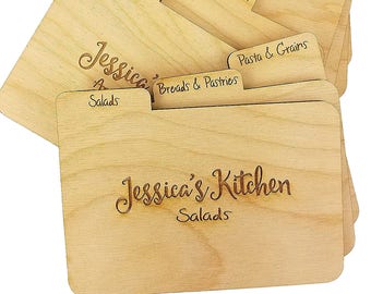 Custom Engraved Wood Recipe Dividers - (Set of 9) with Tabs - Add Personalized Text to recipe dividers for Gift for the Cook in your life