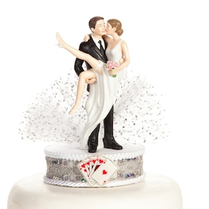 Funny Over the Threshold Las Vegas Wedding Cake Topper - Custom Painted Hair Color Available