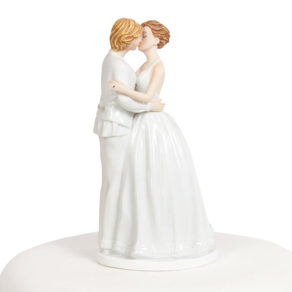 Romance Gay Lesbian Wedding Cake Topper - Two Brides - Custom Painted Hair Color Available LGBT