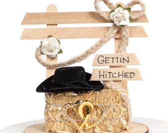 Topper de pastel de boda de afecto occidental - Country Western Barn Farm Cowboy Barnyard Boda rústica