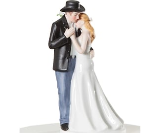 Old Fashion Lovin' Bride and Groom Cowboy Country Western Wedding Cake Topper Figurine - Custom Painted Hair Color Available -Farm Rustic