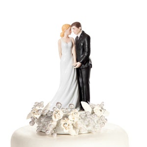 Vintage Rose Pearl Wedding Cake Topper - Custom Painted Hair Color Available
