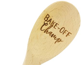 Engraved Bake Off Champ Wood Spoon Prize Trophy - 14 inch- Baking,Bake-off,Cook off,Prize,Contest,event prize