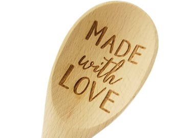 Engraved Made With Love Wood Spoon Gift - 14 inch- hostess gift, shower favor, engraved spoon, stocking stuffer