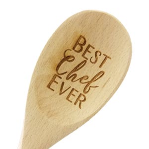 Engraved Best Chef Ever Wood Spoon Gift 14 inch hostess gift, shower favor, engraved spoon, stocking stuffer image 1