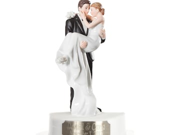 Engraveable Custom Personalized  Porcelain Bride and Groom Wedding Cake Topper - Custom Painted Hair Color Available
