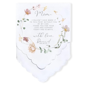 Pañuelo de boda personalizado / Regalo sincero para los regalos de la madre de la novia / Regalo personalizado reflexivo / Madre de la novia Handkerc