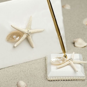 Starfish & Shell Beach Wedding Guestbook and Pen Set