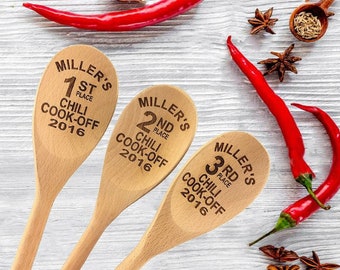 Chili Cook Off Custom Engraved Wood Spoon Prizes (Set of 3) - 14 inch- Chili,Chili Cook-off,Cook off,Prize,Contest,event prize