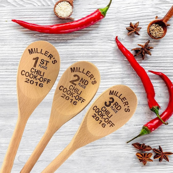 Chili Cook Off Custom Engraved Wood Spoon Prizes (Set of 3) - 14 inch- Chili,Chili Cook-off,Cook off,Prize,Contest,event prize