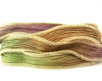 172 Dove Gray Periwinkle Olive Green and Light Turquoise with Teal Edges Greek Goddess Handmade Silk Ribbon