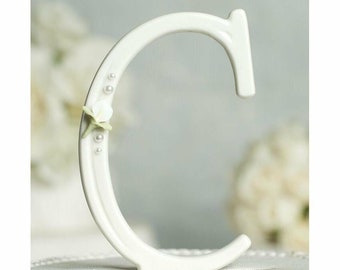 Calla Lily and Pearl Accented Porcelain Monogram Cake Topper - Cottagecore - Bridgerton