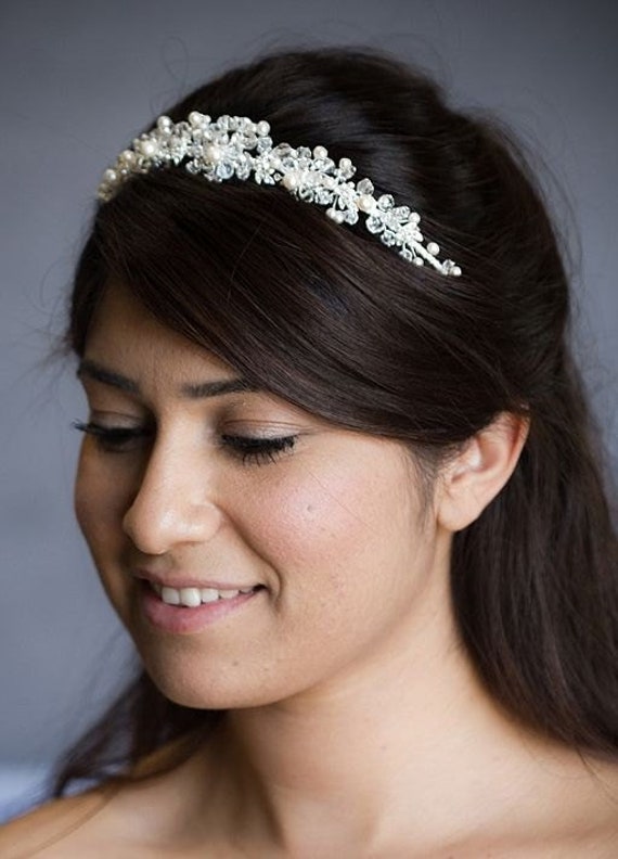 Delicate Floral Design Crystal Headband Flower Girls Headpiece Blue Crystal Headband Wedding Floral  main image 4