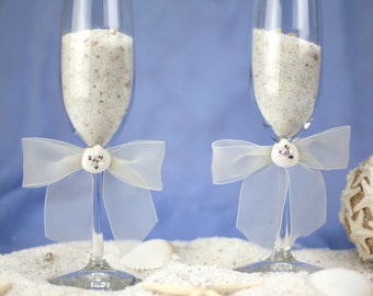 Rhinestone Shell Hawaiian Beach Toasting Glasses - Custom Engraving Available