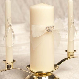 Set met kaars en taps toelopende kaars met strass harten bruiloft