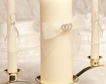 Rhinestone Hearts Wedding Unity Candle & Taper Set