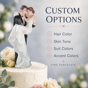 Groom Holding Bride Traditional Wedding Cake Topper Figurine - Custom Painted Hair Color Available
