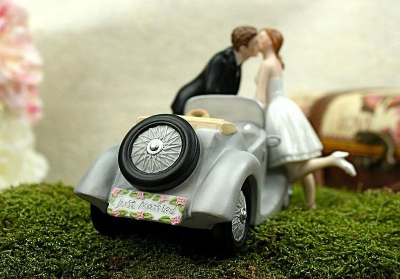 I'll Love U 4 EVER Bride and Groom Car Wedding Cake Topper Figurine Custom Painted Hair Color Available image 3