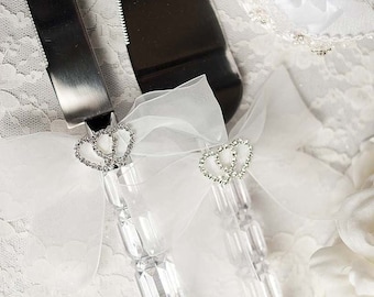 Rhinestone Hearts Wedding Cake Server Set - Custom Engraving Available