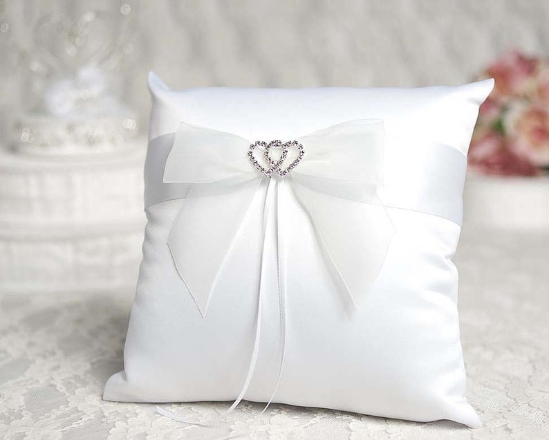 Rhinestone Hearts Wedding Ring Bearer Pillow image 1