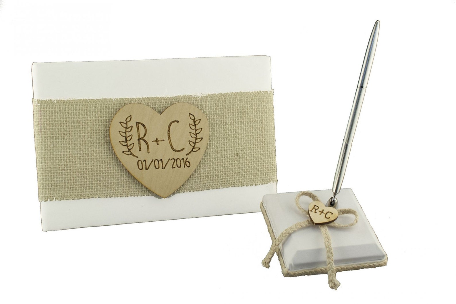 Personalized Rustic Wedding Guest Book and Pen Set Etsy