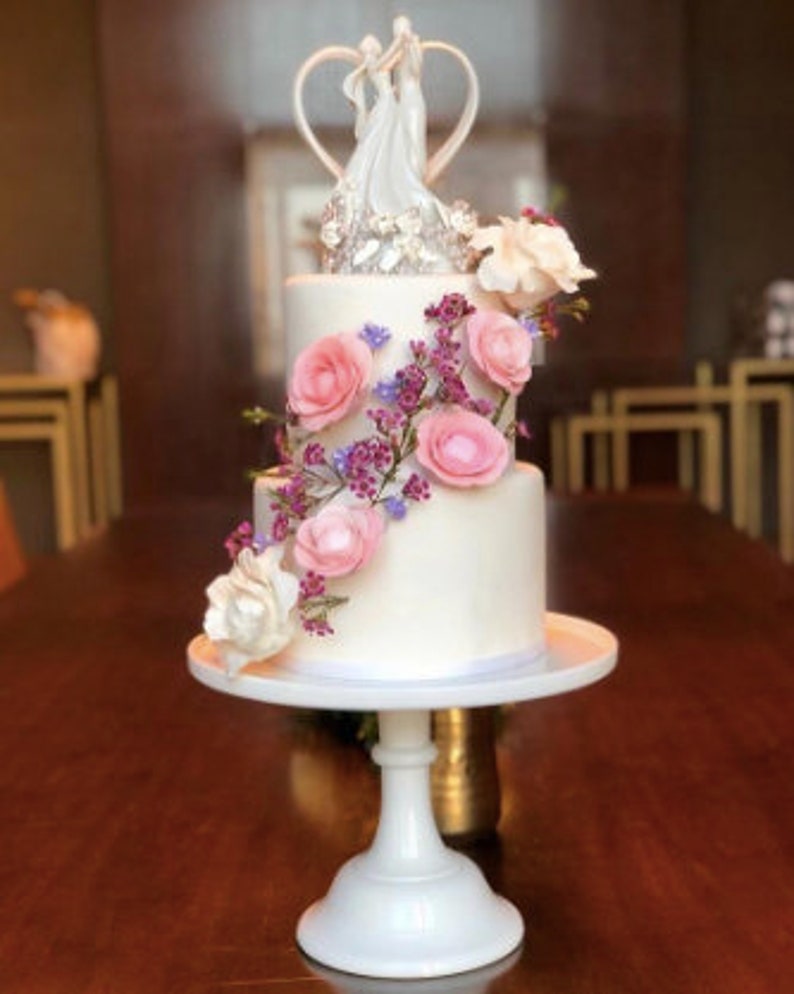 Vintage Inspired Rose Pearl and Heart Wedding Cake Topper  image 4