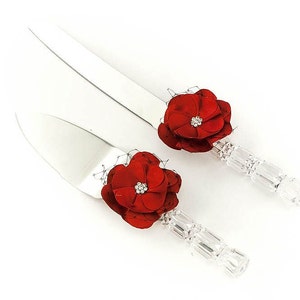 Red and Black Rose Wedding Cake Server Set