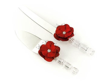 Red and Black Rose Wedding Cake Server Set