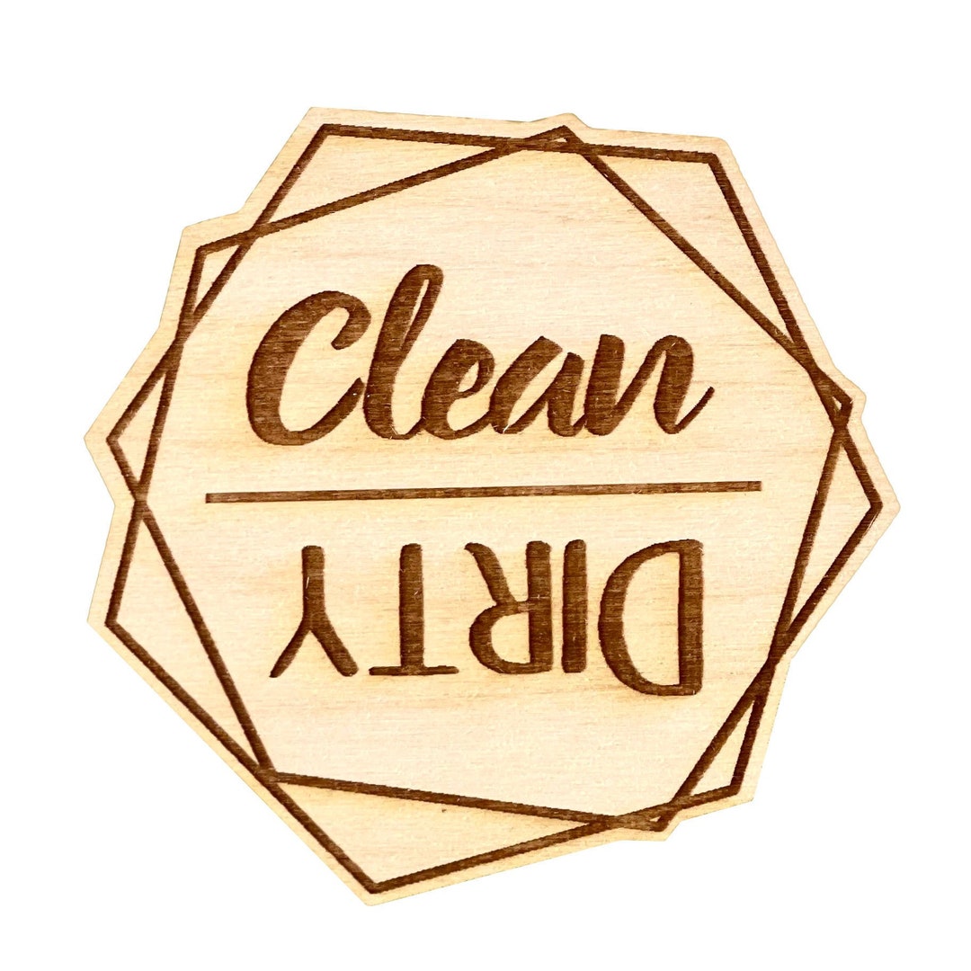 Modern Geometric Wood Dishwasher Clean Dirty 3 Inch Round