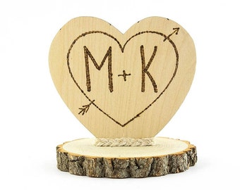 Custom Personalized Wooden Cupid's Heart Rustic Wedding Cake Topper -  Country Western Barn Farm Cowboy Barnyard Rustic Wedding