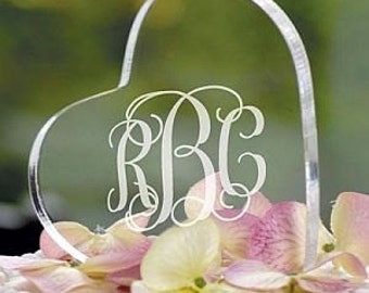 Personalized Monogram Acrylic Heart Cake Topper