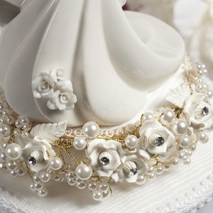 Goud Vintage Rose Pearl Cake Topper Base