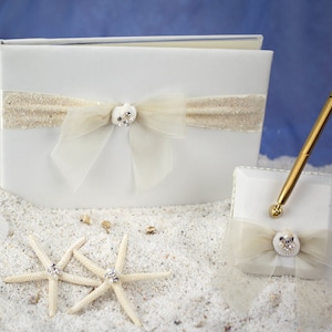Rhinestone Shell Hawaiian Beach Wedding Guestbook and Pen Set