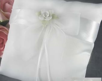 White Rose Wedding Ring Bearer Pillow