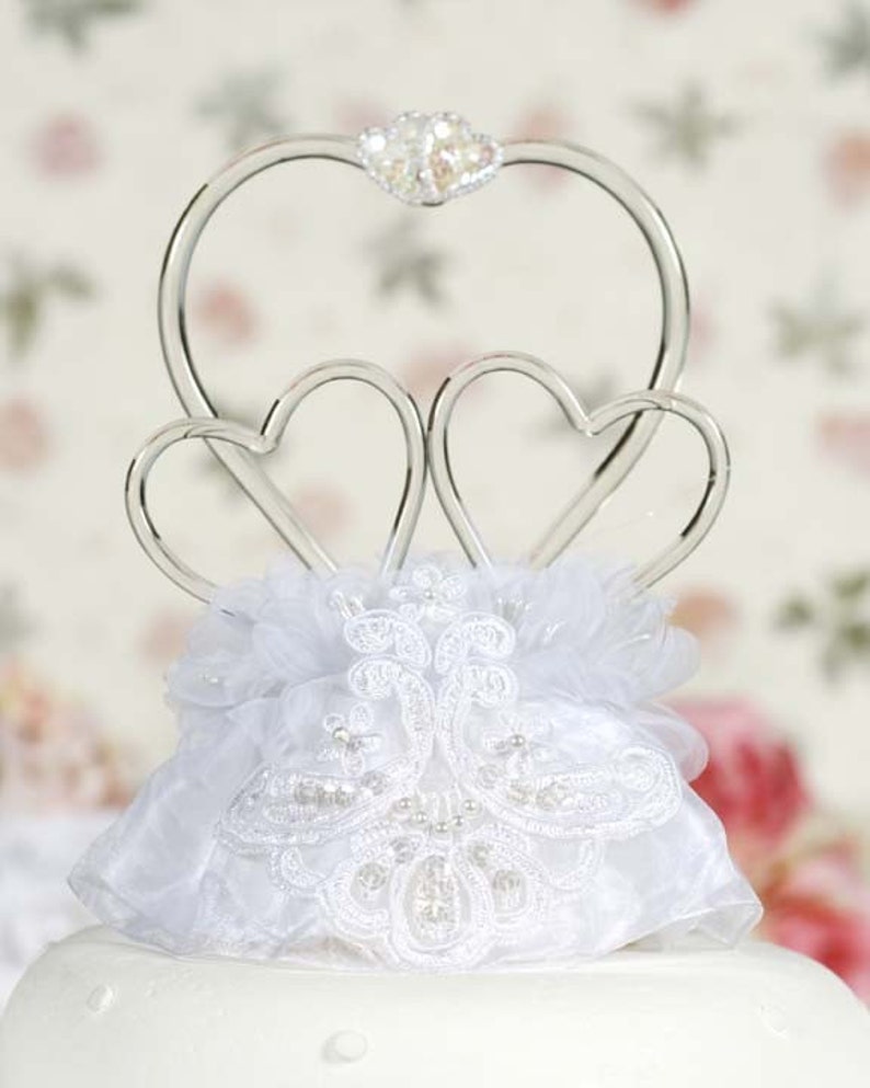 Glass Hearts Vintage Applique Cake Topper image 2