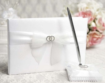 Rhinestone Rings Wedding Guestbook and Pen Set