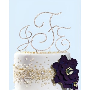 Full Crystal Monogram Wedding Cake topper with Silver Initial and Swarovski Crystal