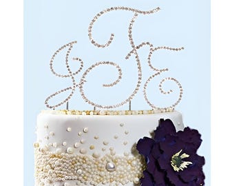 Full Crystal Monogram Wedding Cake topper with Silver Initial and Swarovski Crystal