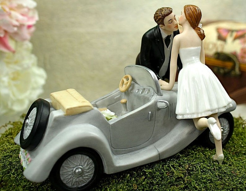 I'll Love U 4 EVER Bride and Groom Car Wedding Cake Topper Figurine Custom Painted Hair Color Available image 4