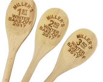 Bake Off Custom Engraved Wood Spoon Prizes (Set of 3) - 14 inch- Baking,Bake-off,Cook off,Prize,Contest,event prize