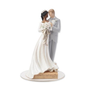 Legacy of Love Interracial Wedding Cake Topper Figurine Caucasian Groom and African American Bride Custom Painted Hair Color Available image 1