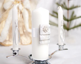 Winter Woodland Wedding Unity Candle Set