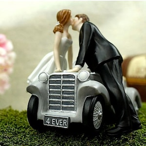 I'll Love U 4 EVER Bride and Groom Car Wedding Cake Topper Figurine Custom Painted Hair Color Available image 5