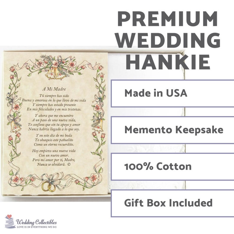 Personalized La Madre de la Novia Wedding Handkerchief in Spanish image 2