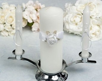 Rose Plush Organza and Satin Wedding Unity Candle Set