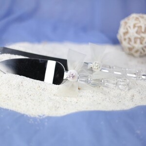 Rhinestone Shell Hawaiian Beach Wedding Cake Server Set - Custom Engraving Available