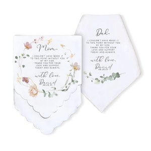 Personalized Wedding Handkerchief Set | Gift for Mother of the Bride | Father of Bride Gift | Customized Gift for Mom from Bride | Custom Gi