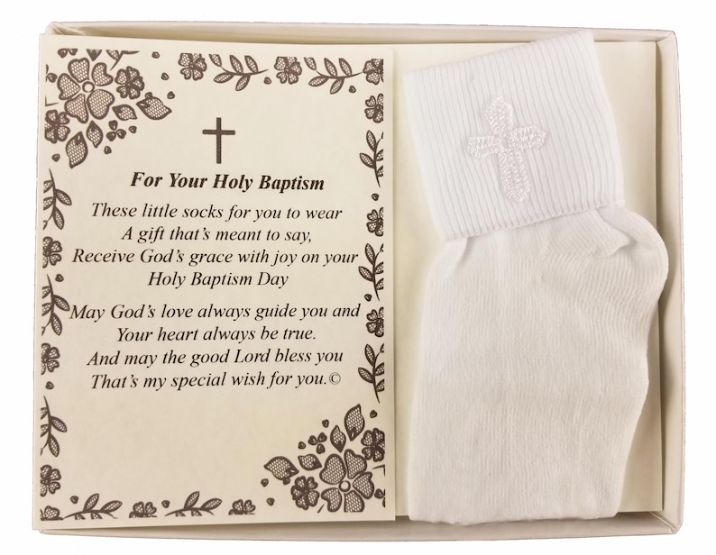 Baptism Keepsake Gift Poetry Baby Boy Socks with Embroidered Cro Baptism Keepsake Gift Poetry Baby Boy Socks with Embroidered Cro