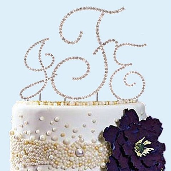 Full Crystal Monogram Wedding Cake topper with Silver Initial and Swarovski Crystal