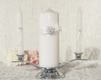 Rhinestone Pearlized Heart Rose Bouquet Wedding Unity Candle Set